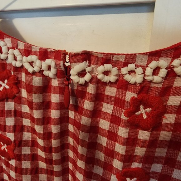 NWT X by NBD Florence Red & White Gingham Beaded Embroidered Mini Dress NWT - Picture 8 of 11